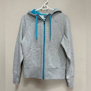 Champion Full Zip Sweatshirt Hoodie Heather Gray Turquoise